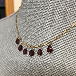 Anthropologie Garnet Raindrop Gold Necklace